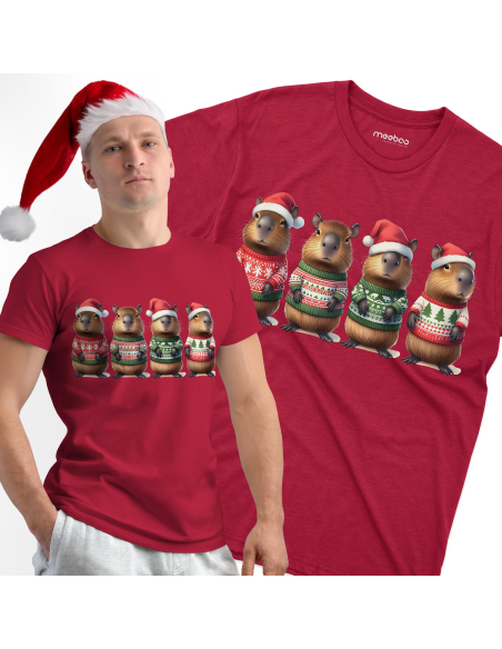 KOSZULKA MĘSKA Kapibary w świątecznych sweterkach