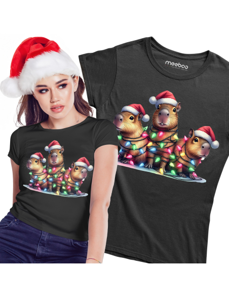 KOSZULKA DAMSKA Kapibara zabawa lampkami