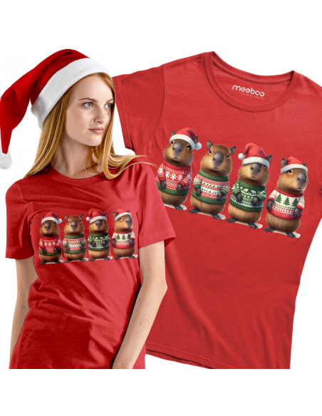 KOSZULKA DAMSKA Kapibary w świątecznych sweterkach