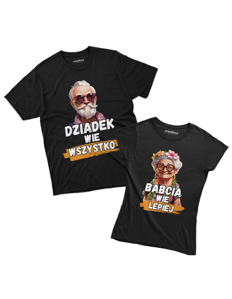 Zestaw KOSZULKA MĘSKA + KOSZULKA DAMSKA Dziadkowie wiedza wszystko