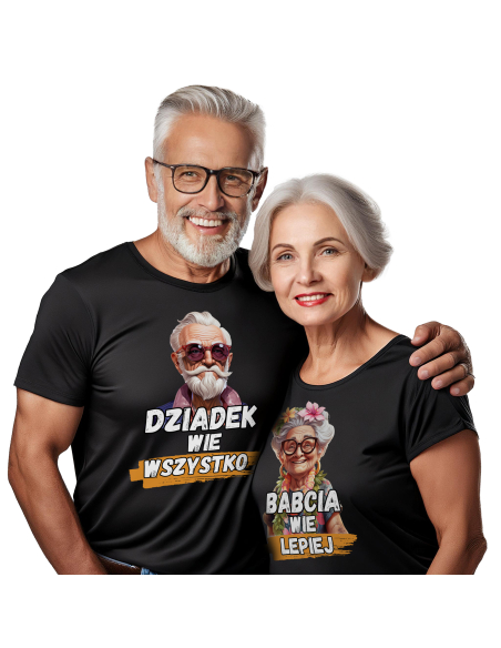 Zestaw KOSZULKA MĘSKA + KOSZULKA DAMSKA Dziadkowie wiedza wszystko