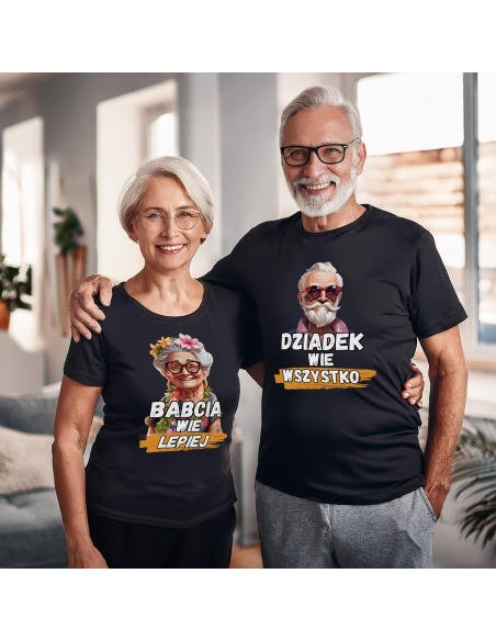 Zestaw KOSZULKA MĘSKA + KOSZULKA DAMSKA Dziadkowie wiedza wszystko