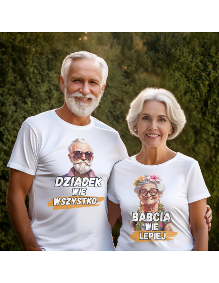 Zestaw KOSZULKA MĘSKA + KOSZULKA DAMSKA Dziadkowie wiedza wszystko