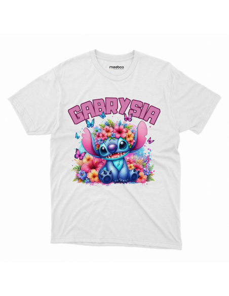 Koszulka Dziecięca "Stich + Twoje imię" Czarna | 100% Bawełna