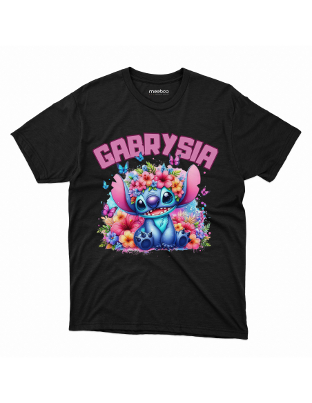 Koszulka Dziecięca "Stich + Twoje imię" Czarna | 100% Bawełna