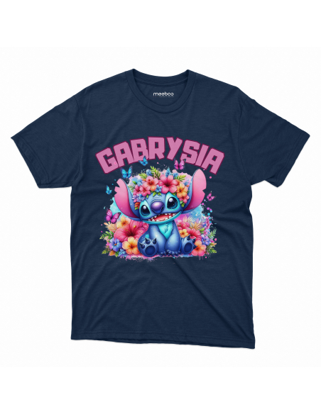 Koszulka Dziecięca "Stich + Twoje imię" Czarna | 100% Bawełna