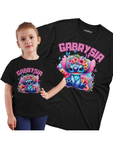 Koszulka Dziecięca "Stich + Twoje imię" Czarna | 100% Bawełna