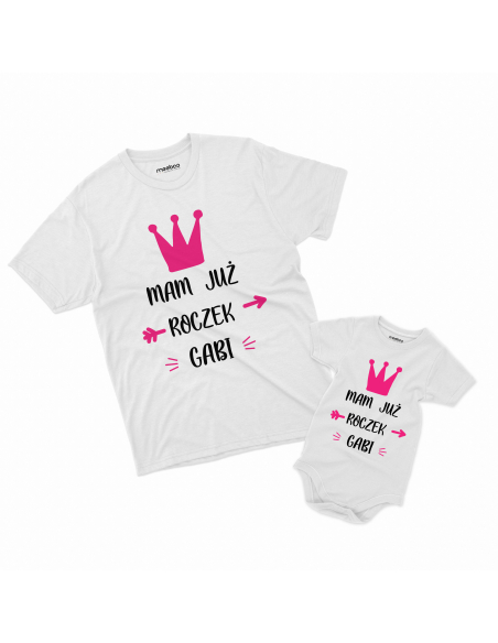 Koszulka/Body Dziecięce "Mam już roczek + Twoje imię" Czarna | 100% Bawełna