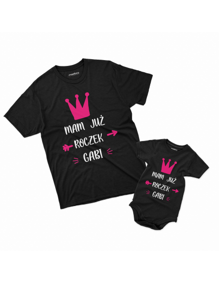 Koszulka/Body Dziecięce "Mam już roczek + Twoje imię" Czarna | 100% Bawełna