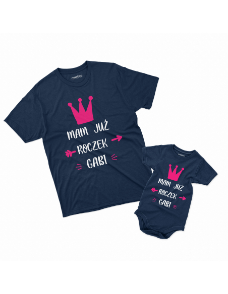 Koszulka/Body Dziecięce "Mam już roczek + Twoje imię" Czarna | 100% Bawełna