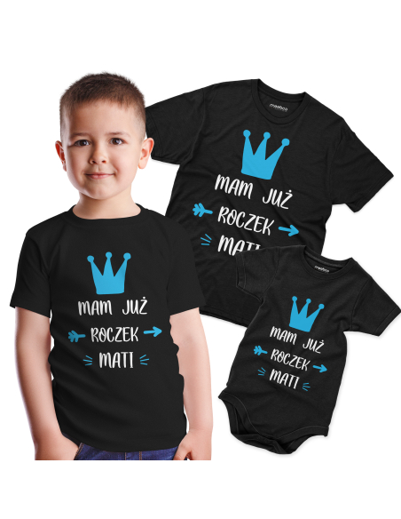 Koszulka/Body Dziecięce "Mam już roczek + Twoje imię" Czarna | Wysoka jakość