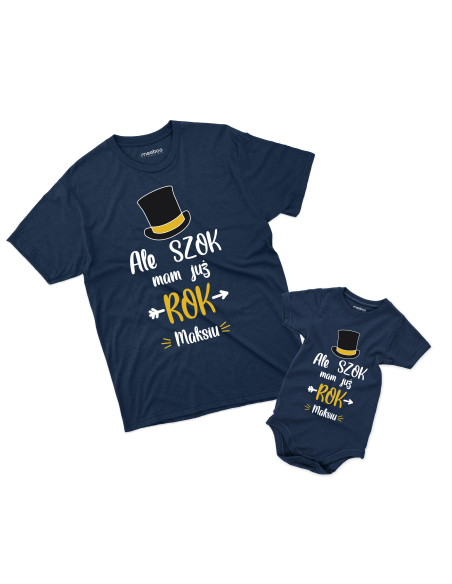 Koszulka/Body Dziecięce "Ale szok mam już rok + Twoje imię" Czarna | Wysoka jakość