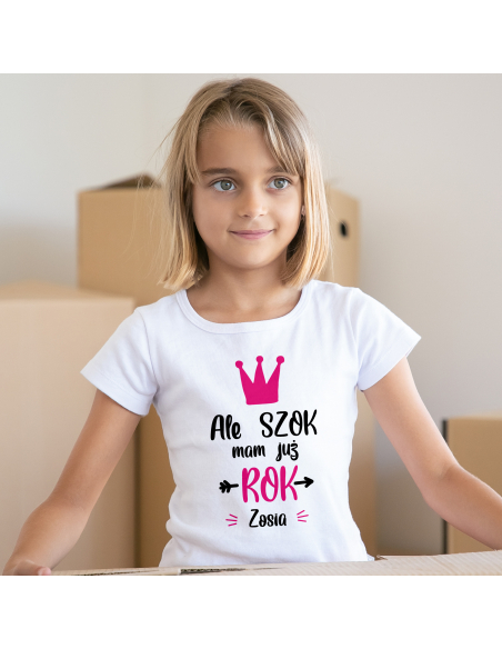 Koszulka/Body Dziecięce "Ale szok mam już rok + Twoje imię" Czarna | 100% Bawełna