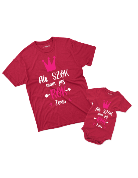 Koszulka/Body Dziecięce "Ale szok mam już rok + Twoje imię" Czarna | 100% Bawełna