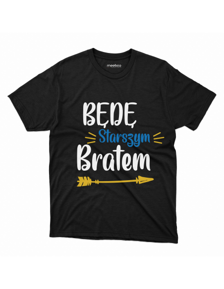 Koszulka Dziecięca "Będę starszym bratem" Czarna | 100% Bawełna