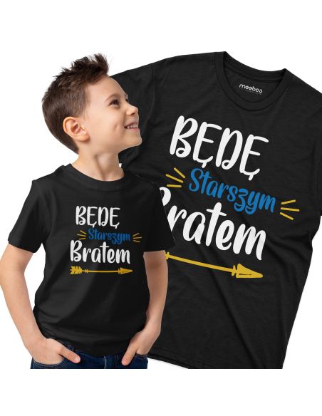 Koszulka Dziecięca "Będę starszym bratem" Czarna | 100% Bawełna