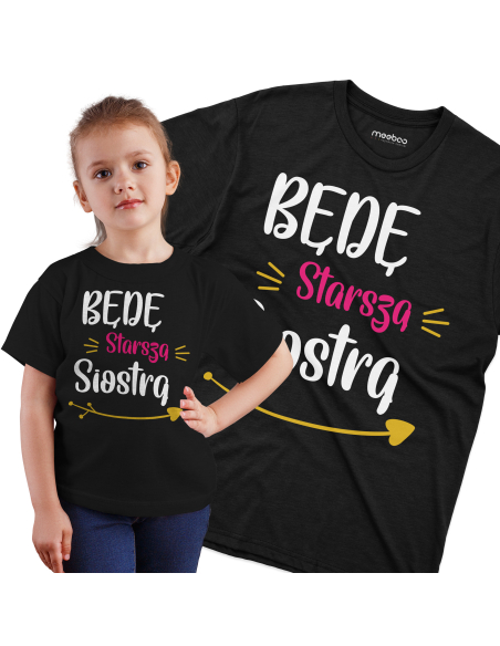Koszulka Dziecięca "Będę starszą siostrą" Czarna | 100% Bawełna