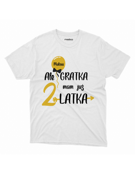 Koszulka Dziecięca "Ale gratka mam już 2 latka + Twoje imię" Czarna | 100% Bawełna