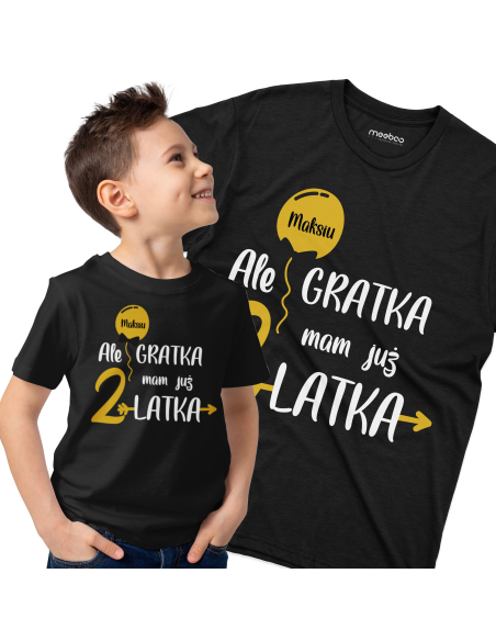 Koszulka Dziecięca "Ale gratka mam już 2 latka + Twoje imię" Czarna | 100% Bawełna