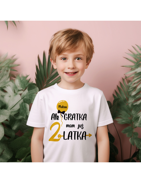 Koszulka Dziecięca "Ale gratka mam już 2 latka + Twoje imię" Czarna | 100% Bawełna