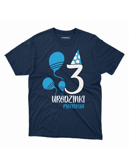 Koszulka Dziecięca "3 urodzinki + Twoje imię" Czarna | 100% Bawełna