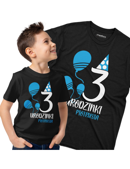 Koszulka Dziecięca "3 urodzinki + Twoje imię" Czarna | 100% Bawełna