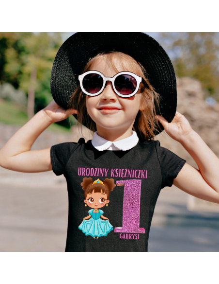 Koszulka/Body Dziecięce "Urodziny księżniczki + Twoje imię" Czarna | 100% Bawełna