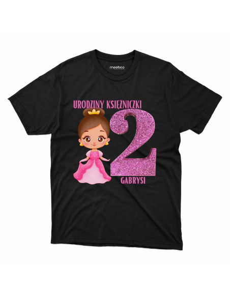 Koszulka Dziecięca "2 urodziny księżniczki + Twoje imię" Czarna | 100% Bawełna