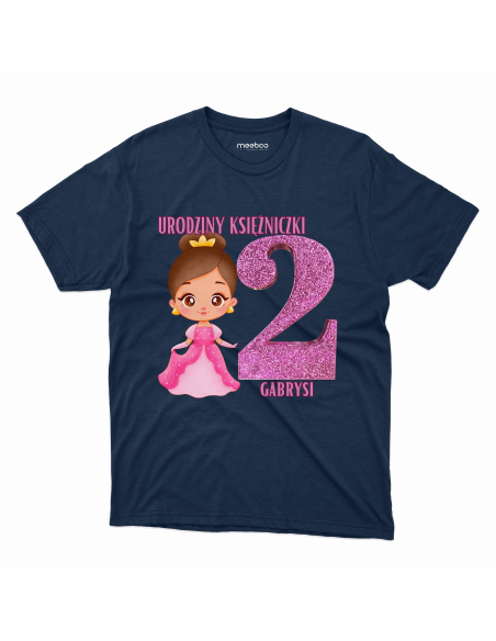 Koszulka Dziecięca "2 urodziny księżniczki + Twoje imię" Czarna | 100% Bawełna