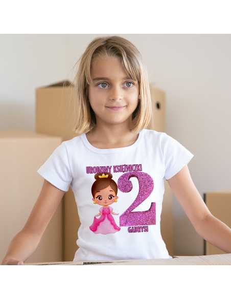Koszulka Dziecięca "2 urodziny księżniczki + Twoje imię" Czarna | 100% Bawełna