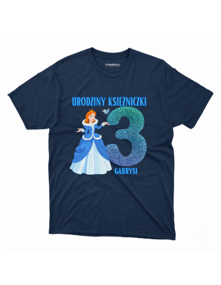 Koszulka Dziecięca "3 urodziny księżniczki + Twoje imię" Czarna | 100% Bawełna