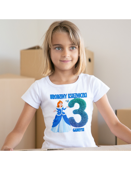 Koszulka Dziecięca "3 urodziny księżniczki + Twoje imię" Czarna | 100% Bawełna