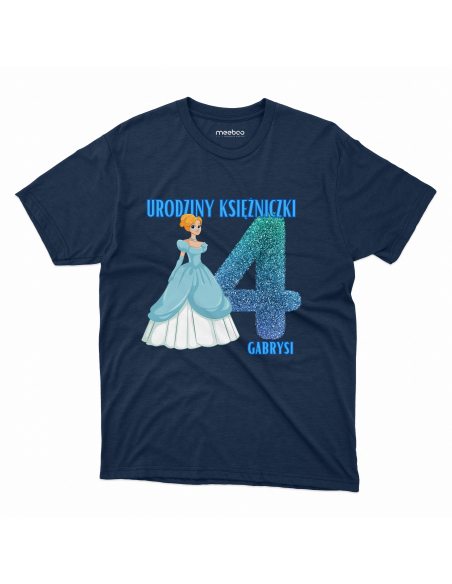 Koszulka Dziecięca "4 urodziny księżniczki + Twoje imię" Czarna | 100% Bawełna