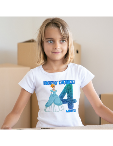 Koszulka Dziecięca "4 urodziny księżniczki + Twoje imię" Czarna | 100% Bawełna