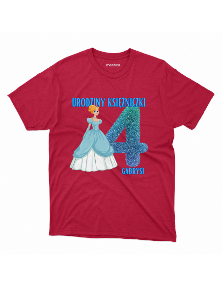 Koszulka Dziecięca "4 urodziny księżniczki + Twoje imię" Czarna | 100% Bawełna