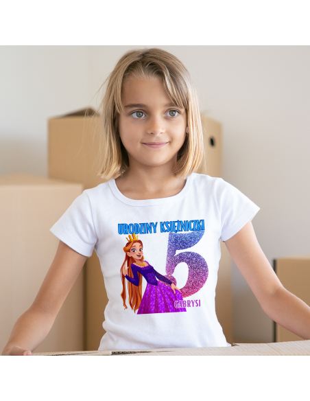 Koszulka Dziecięca "5 urodziny księżniczki + Twoje imię" Czarna | 100% Bawełna