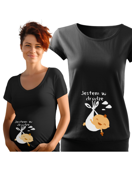 Koszulka ciążowa "Jestem w drodze" Czarna | Wysoka jakość