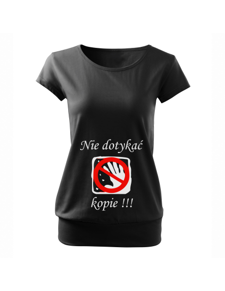 Koszulka ciążowa "Nie dotykać, kopie!" Czarna | Wysoka jakość