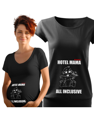 Koszulka ciążowa "Hotel mama, all inclusive" Czarna | Wysoka jakość