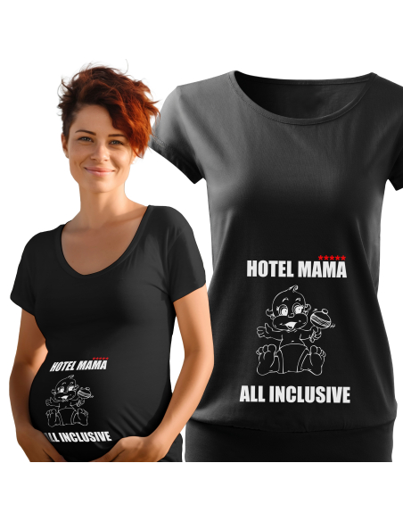 Koszulka ciążowa "Hotel mama, all inclusive" Czarna | Wysoka jakość