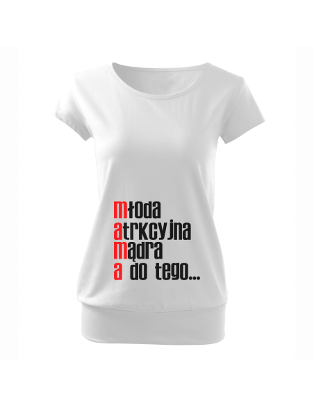 Koszulka ciążowa "Młoda, atrakcyjna, mądra, a do tego..." Czarna | Wysoka jakość