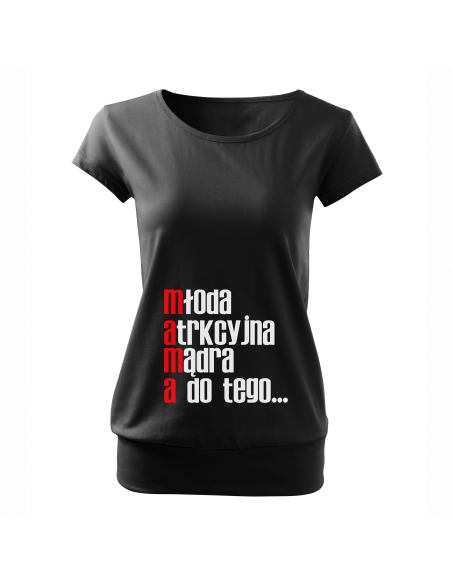 Koszulka ciążowa "Młoda, atrakcyjna, mądra, a do tego..." Czarna | Wysoka jakość