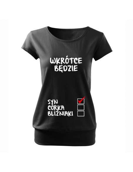 Koszulka ciążowa "W krotce będzie... Syn, córka, bliźniaki" Czarna | Wysoka jakość
