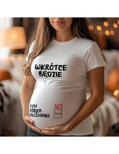Koszulka ciążowa "W krotce będzie... Syn, córka, bliźniaki" Czarna | Wysoka jakość