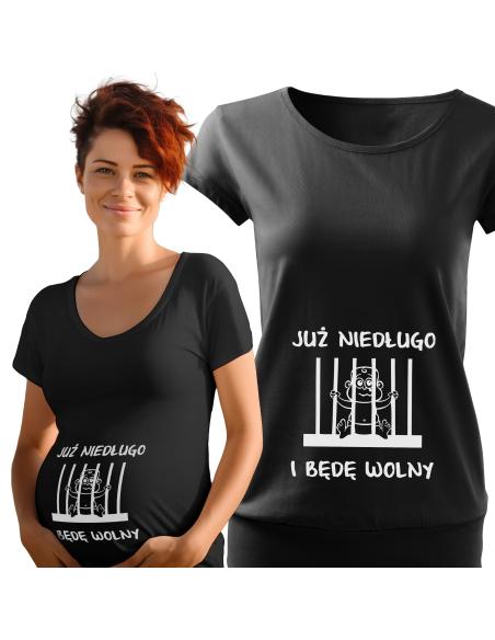 Koszulka ciążowa "Już niedługo i będę wolny" Czarna | Wysoka jakość