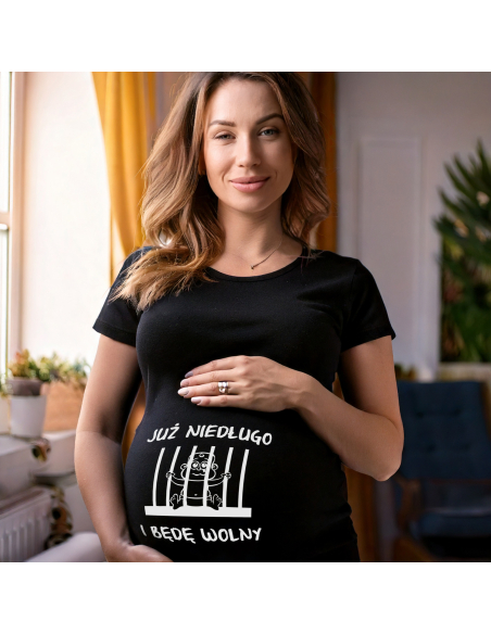 Koszulka ciążowa "Już niedługo i będę wolny" Czarna | Wysoka jakość
