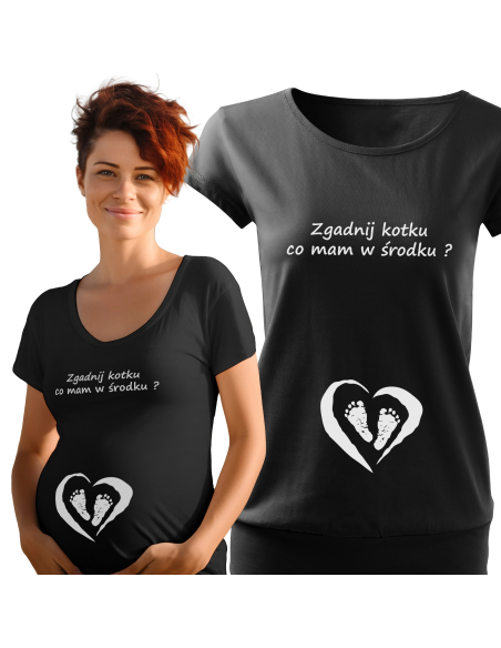 Koszulka ciążowa "Zgadnij kotku co mam w środku" Czarna | Wysoka jakość