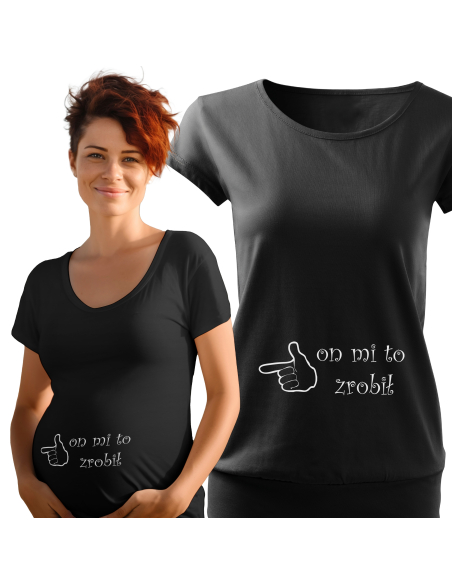 Koszulka ciążowa "On mi to zrobił" Czarna | Wysoka jakość