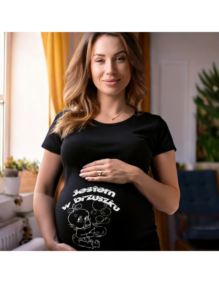 Koszulka ciążowa "Jestem w brzuszku" Czarna | Wysoka jakość