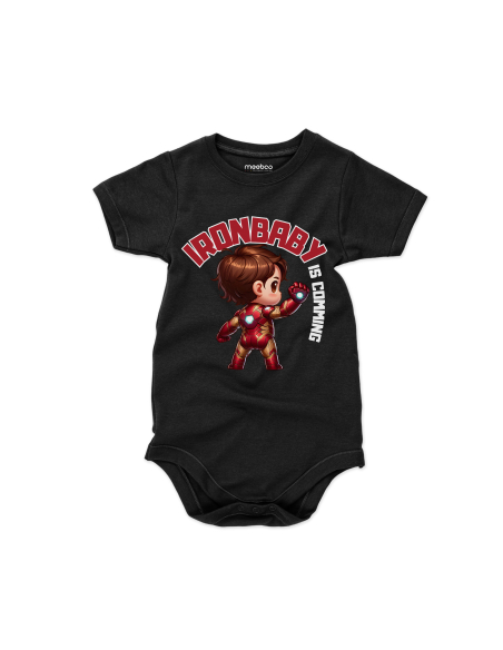 Body dziecięce "Ironbaby is coming" Czarne | Fanowski nadruk